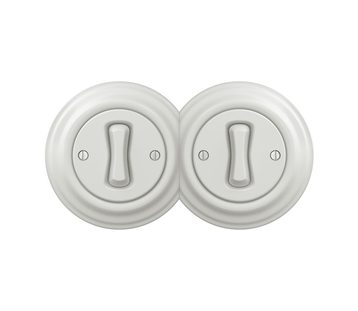 lap - Dvojitý retro jednopólový vypínač s rámčekom č. 1 keramická biela 2xKA0008+2xKA0001