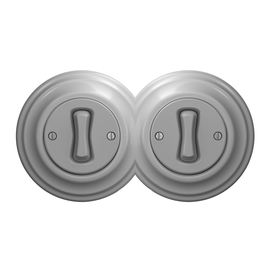 Kliklap - Dvojitý retro jednopólový vypínač s rámikom č. 1, sivý