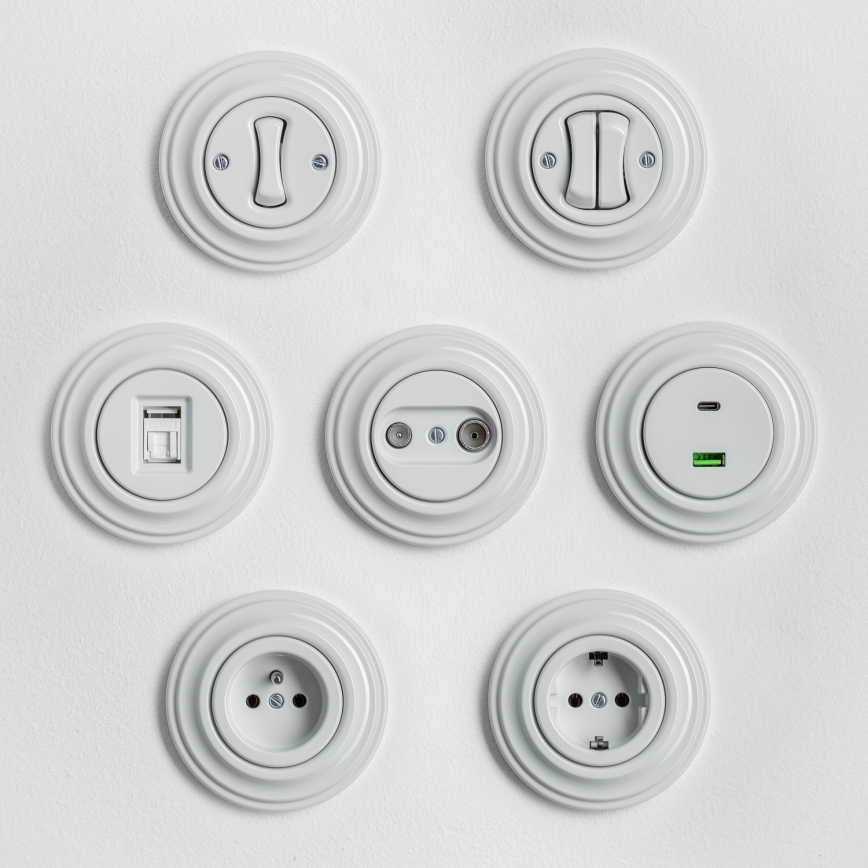 Kliklap - Retro dátová zásuvka s keramickým rámčekom, biela