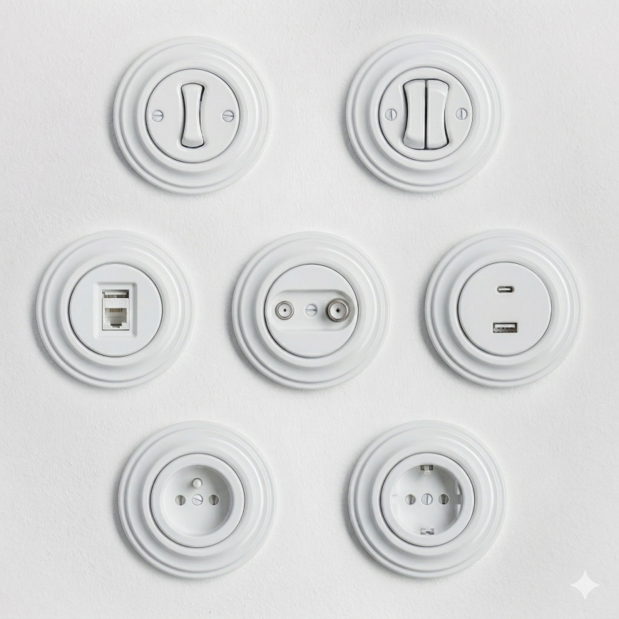 Kliklap - Retro dátová zásuvka so snehobielym rámčekom