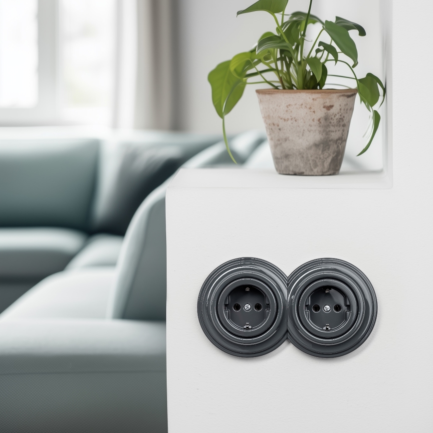 Kliklap - Retro domová zásuvka bez rámčeka SCHUKO 230V/16A antracit