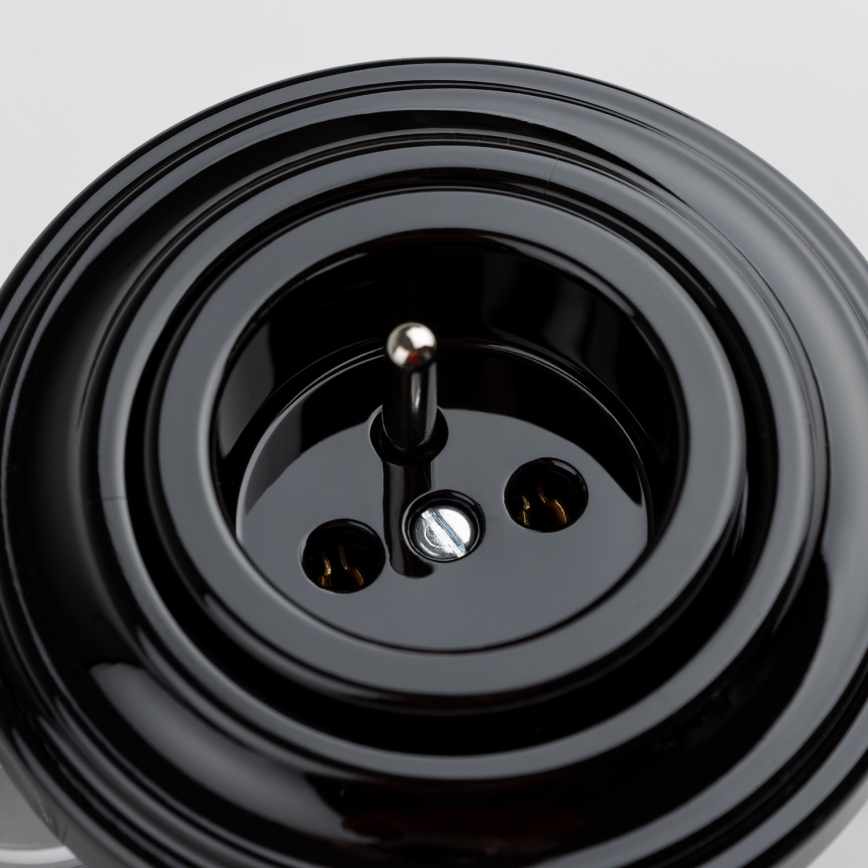 Kliklap - Retro domová zásuvka s rámčekom 230V čierna