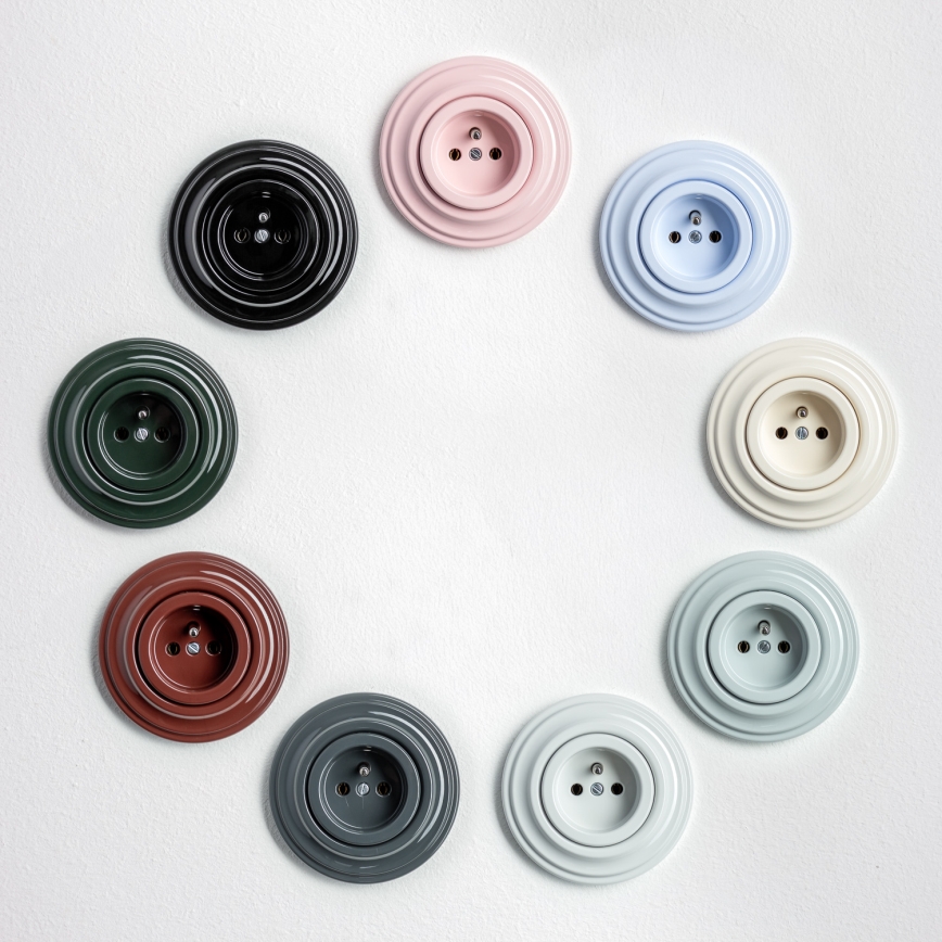 Kliklap - Retro domová zásuvka s rámčekom 230V snehobiela