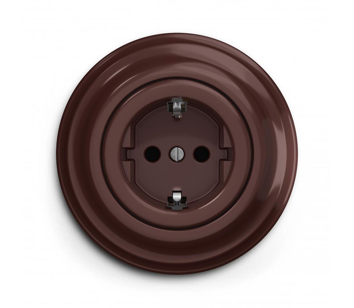 lap - Retro domová zásuvka s rámčekom SCHUKO 230V/16A hnedá KA0034+KA0109