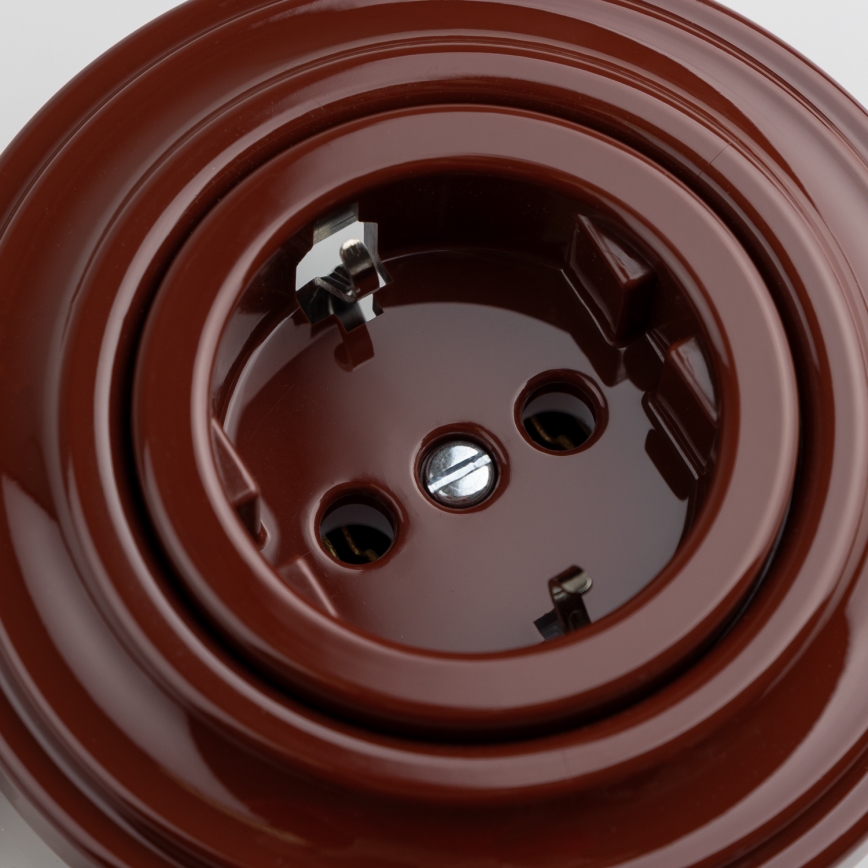 Kliklap - Retro domová zásuvka s rámčekom SCHUKO 230V/16A hnedá