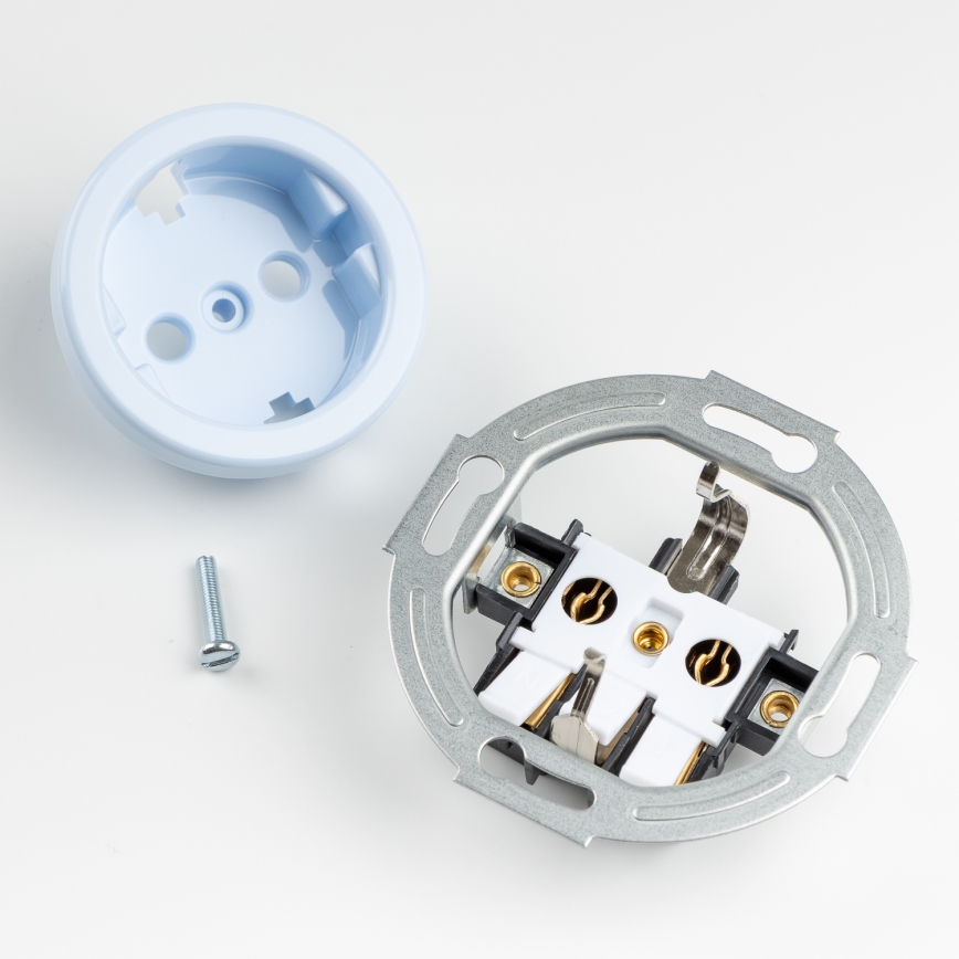 Kliklap - Retro domová zásuvka s rámčekom SCHUKO 230V/16A modrá