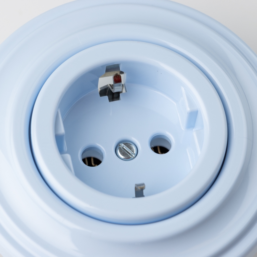 Kliklap - Retro domová zásuvka s rámčekom SCHUKO 230V/16A modrá