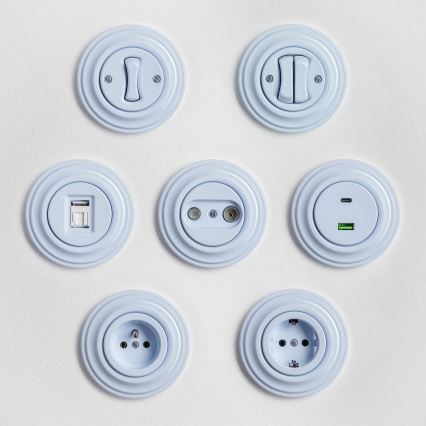 Kliklap - Retro domová zásuvka s rámčekom SCHUKO 230V/16A modrá