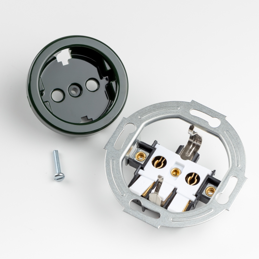 Kliklap - Retro domová zásuvka s rámčekom SCHUKO 230V/16A zelená