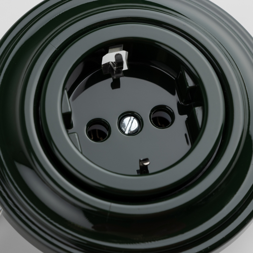 Kliklap - Retro domová zásuvka s rámčekom SCHUKO 230V/16A zelená