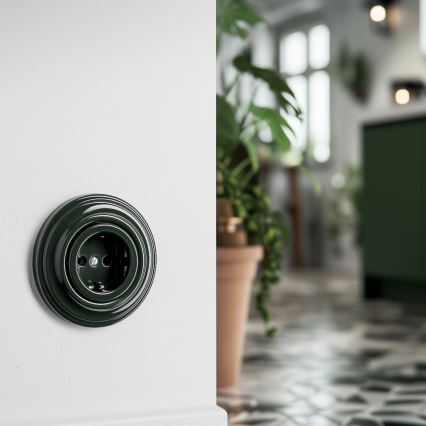 Kliklap - Retro domová zásuvka s rámčekom SCHUKO 230V/16A zelená