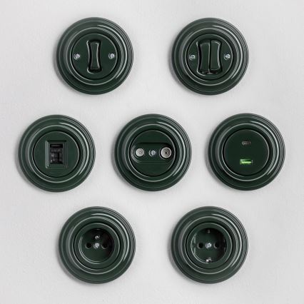 Kliklap - Retro domová zásuvka s rámčekom SCHUKO 230V/16A zelená