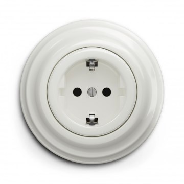 Kliklap - retro domová zásuvka s rámikom SCHUKO 230 V/16 A biela
