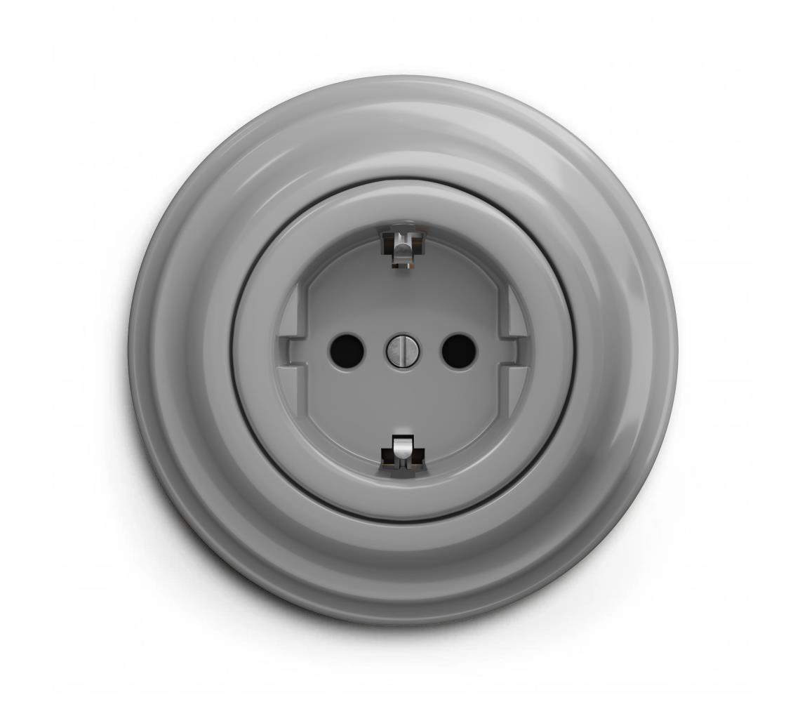 lap - Retro domová zásuvka s rámikom SCHUKO 230V/16A sivá KA0052+KA0111