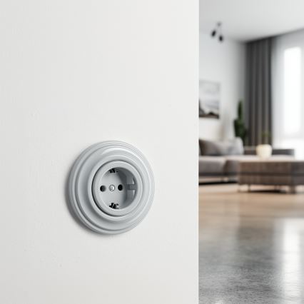 Kliklap - Retro domová zásuvka s rámikom SCHUKO 230V/16A sivá