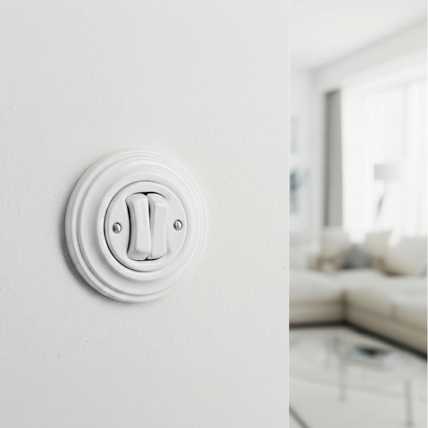 Kliklap - Retro dvojité tlačidlo s rámikom v snehobielej farbe