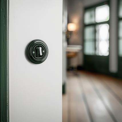 Kliklap - Retro dvojitý schodiskový vypínač s rámčekom č. 6+6, zelený