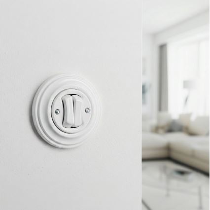 Kliklap - Retro dvojitý schodiskový vypínač s rámikom č. 6+6 snehobiela