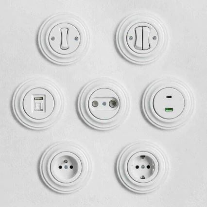 Kliklap - Retro dvojitý schodiskový vypínač s rámikom č. 6+6 snehobiela