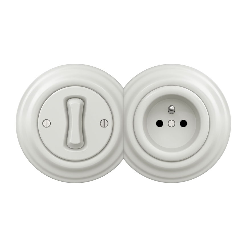 Kliklap - Retro jednopólový vypínač č. 1 a zásuvka 230 V s rámikom biela