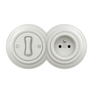 Kliklap - Retro jednopólový vypínač č. 1 a zásuvka 230 V so rámčekom, biela