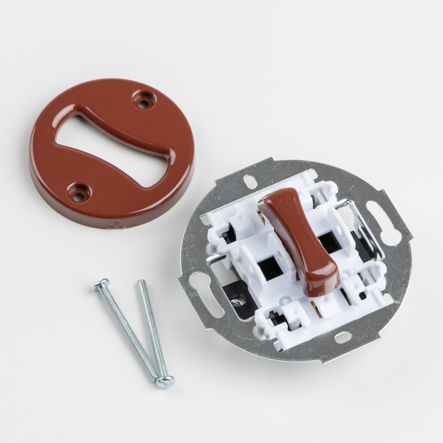 Kliklap - Retro jednopólový vypínač č. 1 a zásuvka 230V s rámčekom hnedá