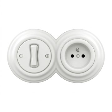 Kliklap - Retro jednopólový vypínač č. 1 a zásuvka 230V so snehovo bielym rámčekom