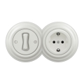 Kliklap - Retro jednopólový vypínač č. 1 a zásuvka SCHUKO 230 V v ráme, keramická biela