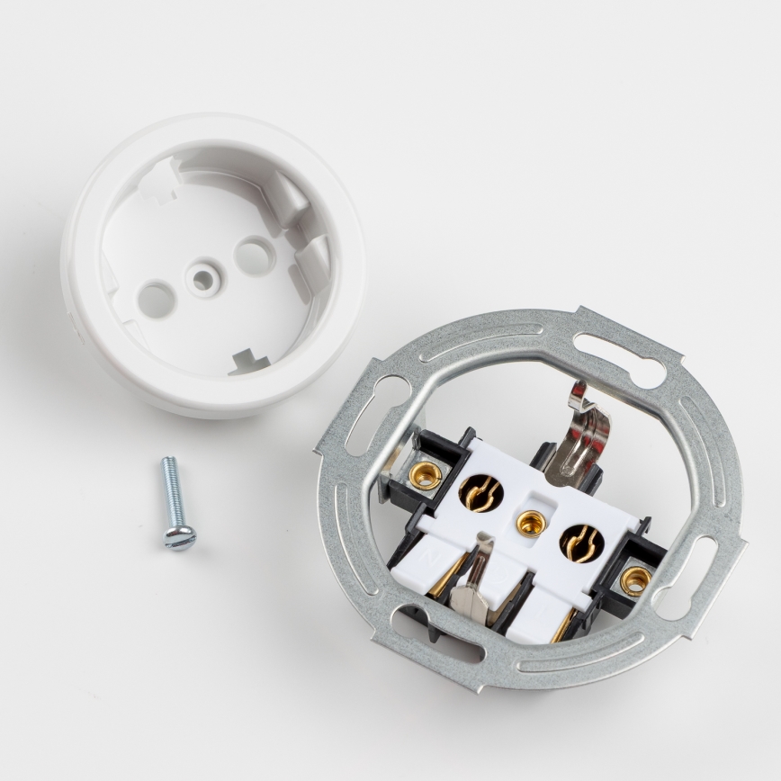 Kliklap - Retro jednopólový vypínač č. 1 a zásuvka SCHUKO 230 V so snehobielym rámčekom