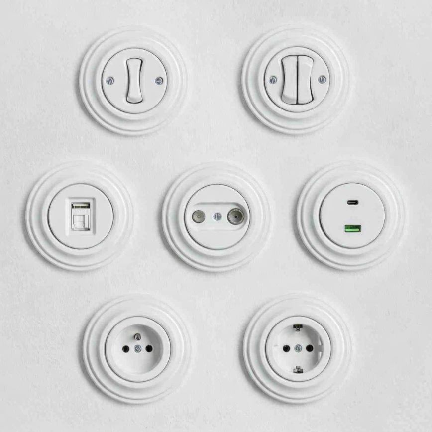 Kliklap - Retro krížový vypínač bez rámčeka č. 7 snehovo biela