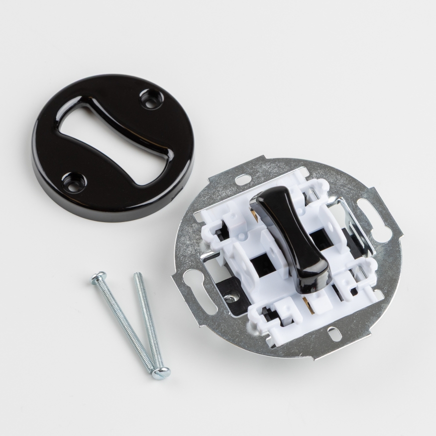 Kliklap - Retro krížový vypínač s rámčekom č. 7, čierny