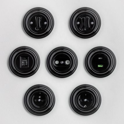 Kliklap - Retro krížový vypínač s rámčekom č. 7, čierny