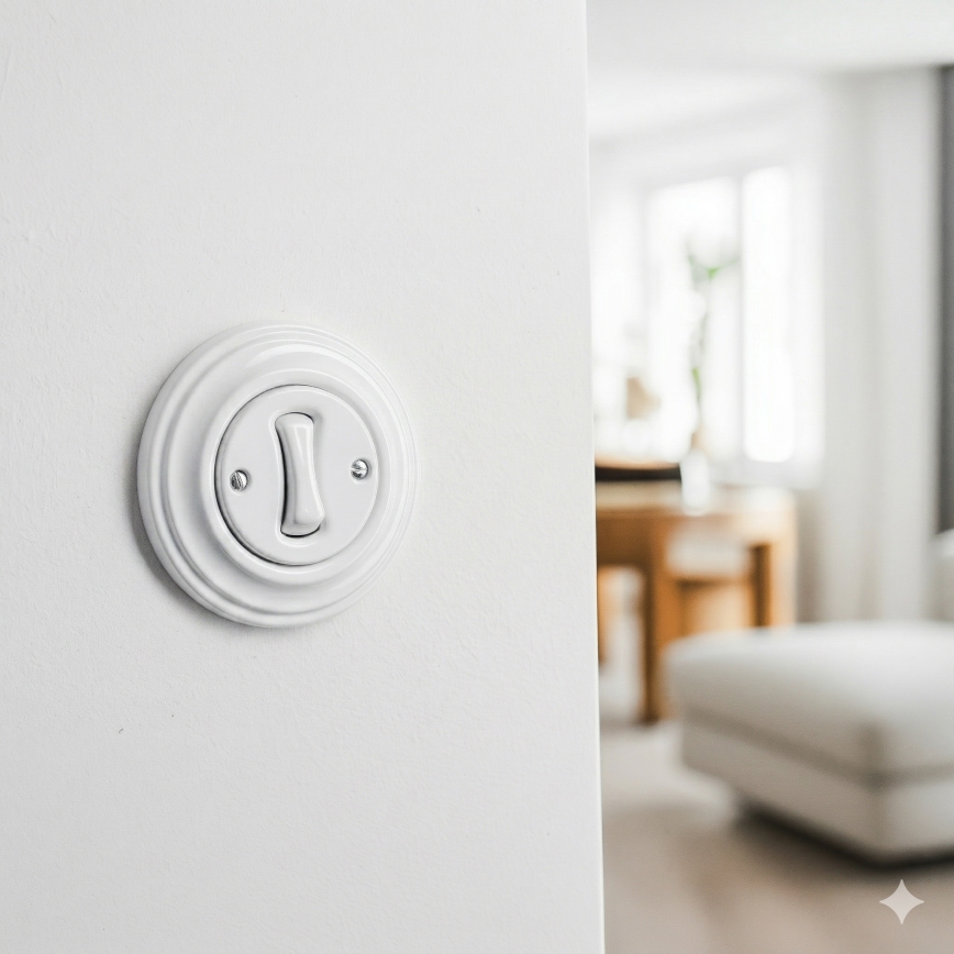 Kliklap - Retro krížový vypínač s rámčekom č. 7 snehovo biely