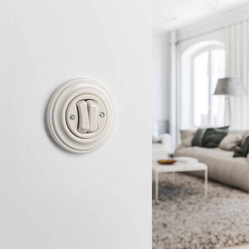 Kliklap - Retro sériový vypínač s rámčekom č. 5 béžový