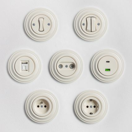 Kliklap - Retro sériový vypínač s rámčekom č. 5 béžový