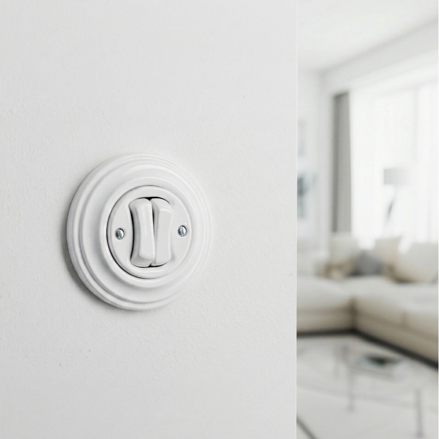 Kliklap - Retro sériový vypínač s rámčekom č. 5 snehobiela