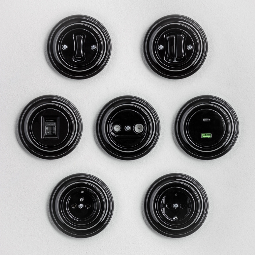 Kliklap - Retro sériový vypínač s rámikom č. 5 čierny