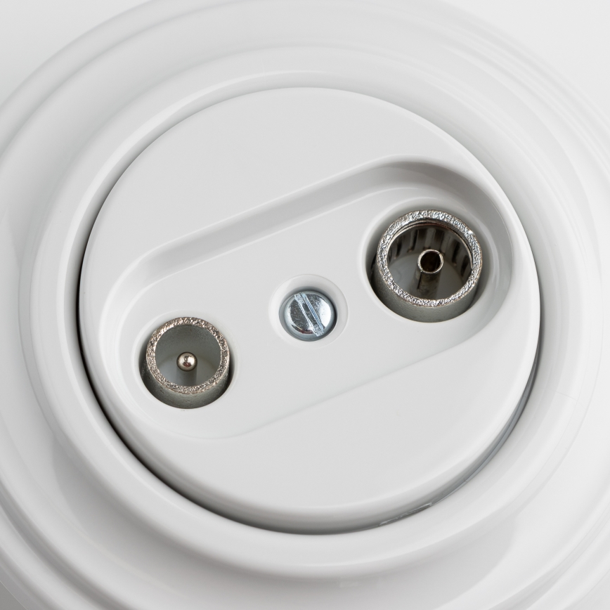 Kliklap - Retro účastnícka zásuvka TV+R (koncová) so snehovo bielym rámikom