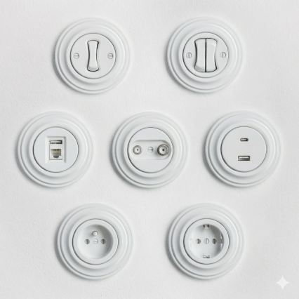 Kliklap - Retro účastnícka zásuvka TV+R (koncová) so snehovo bielym rámikom