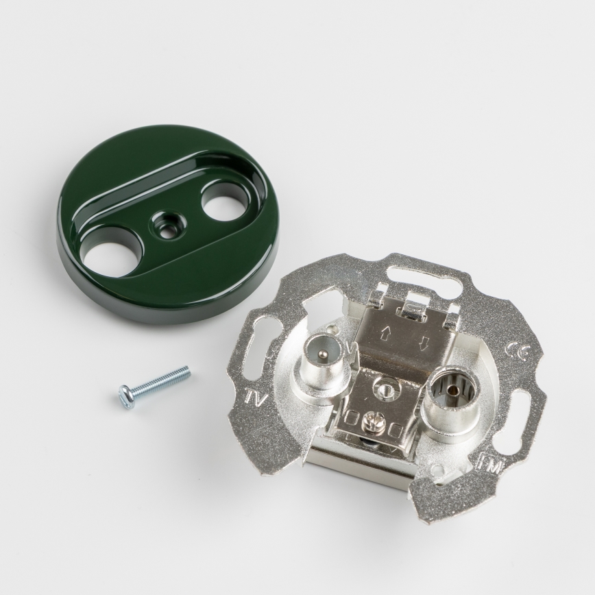 Kliklap - Retro účastnícka zásuvka TV+R (priebežná) s rámčekom zelená