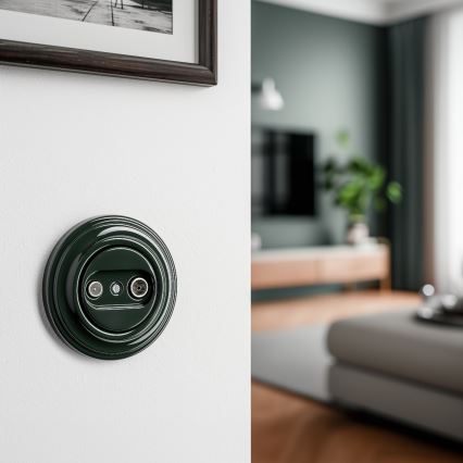 Kliklap - Retro účastnícka zásuvka TV+R (priebežná) s rámčekom zelená