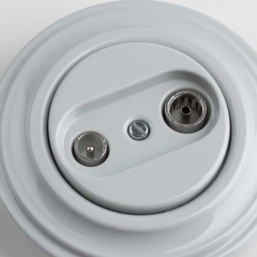 Kliklap - Retro účastnícka zásuvka TV+R (priebežná) so sivým rámikom