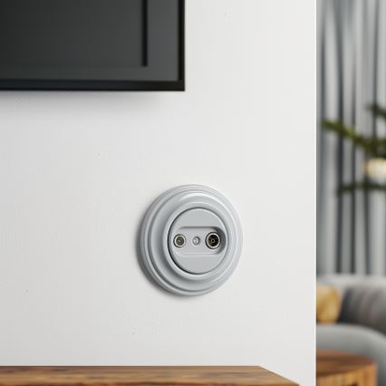 Kliklap - Retro účastnícka zásuvka TV+R (priebežná) so sivým rámikom