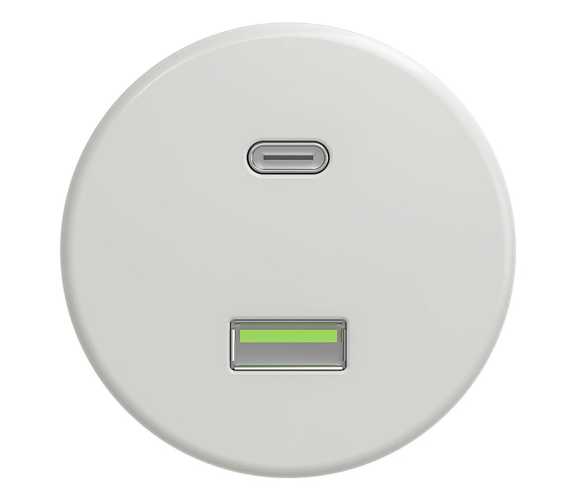 lap - Retro USB zásuvka A+C bez rámčeka, keramická, biela K/USB