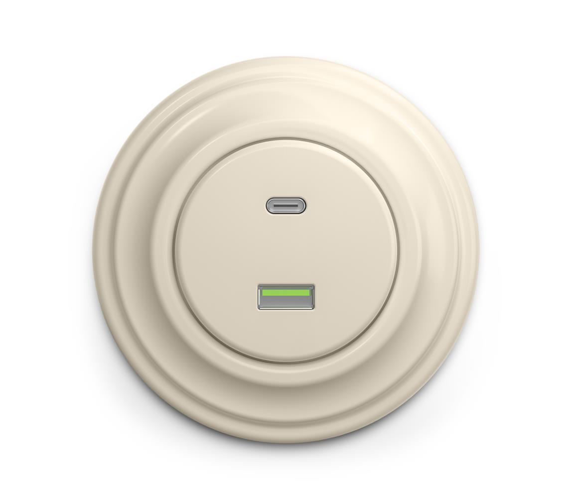 lap - Retro USB zásuvka A+C s rámčekom béžová KA0134+KA0140