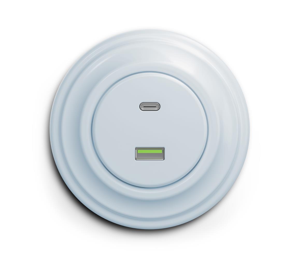 lap - Retro USB zásuvka A+C s rámikom, modrá KA0025+KA0075