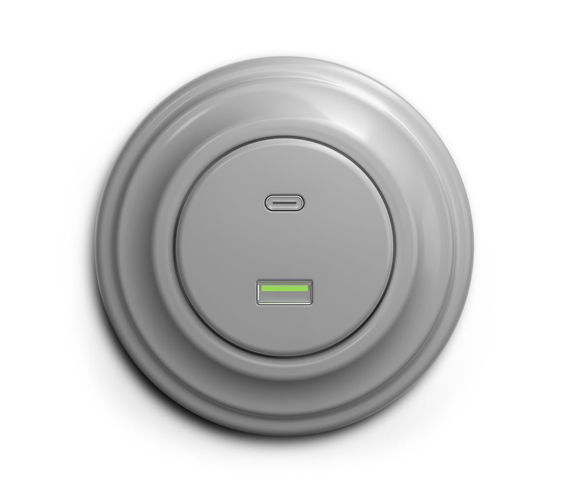 lap - Retro USB zásuvka A+C so sivým rámčekom KA0052+KA0087