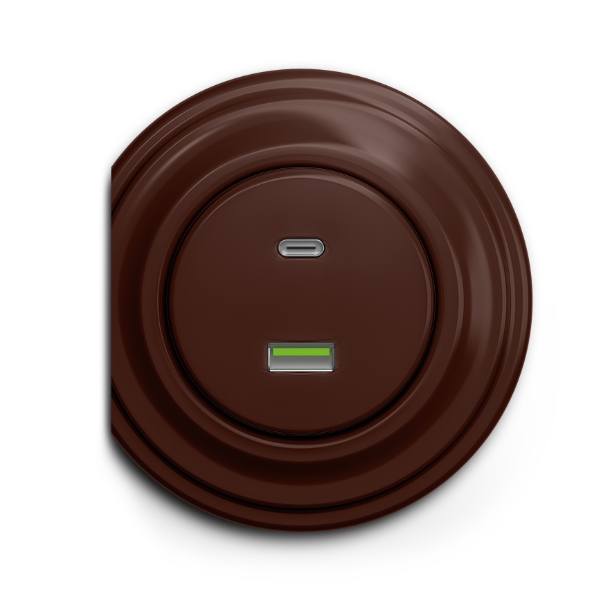 Kliklap - Retro USB zásuvka A+C hnedá