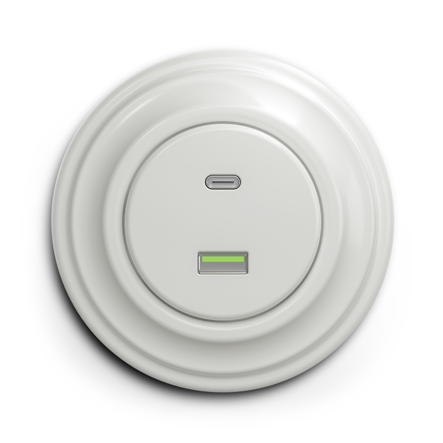 Kliklap - Retro USB zásuvka A+C s rámčekom biela