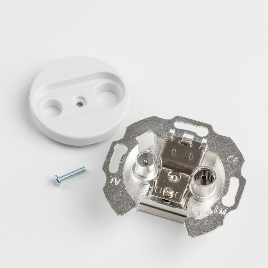 Kliklap - Retro zásuvka TV+R (priechodná) s rámikom v snehovo bielej